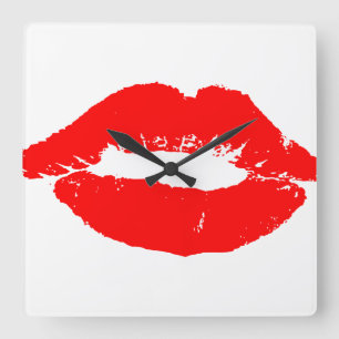 Kiss Lips Red Lipstick Love Passion Valentijn Vierkante Klok