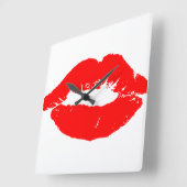 Kiss Lips Red Lipstick Love Passion Valentijn Vierkante Klok (Hoek)