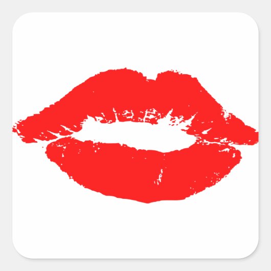 Kiss Lips Red Lipstick Love Passion Valentijn Vierkante Sticker (Voorkant)