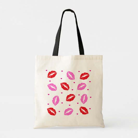 Kiss Lips Roze en Rood, Harten Witte Canvas tas (Achterkant)