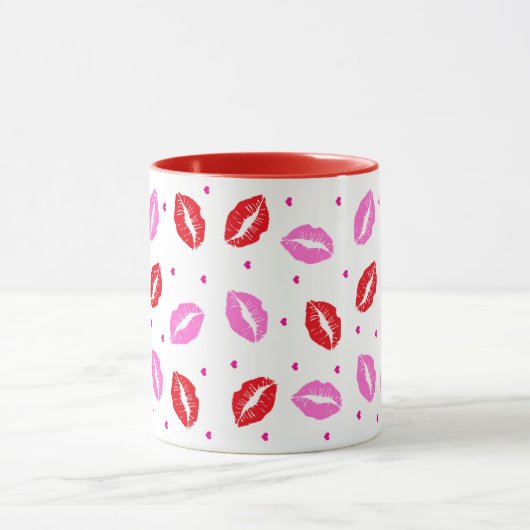 Kiss Lips Roze en Rood, Heart Ceramic Mok (Midden)