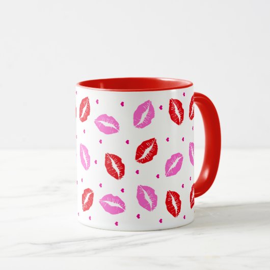 Kiss Lips Roze en Rood, Heart Ceramic Mok (Voorkant rechts)