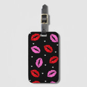 Kiss Lips Roze en Rood, Hearts Bagagelabel BLK (Voorkant (verticaal))