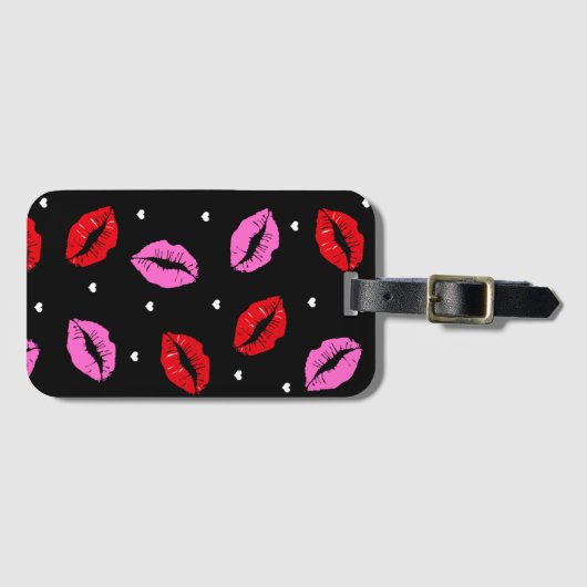 Kiss Lips Roze en Rood, Hearts Bagagelabel BLK (Voorkant (horizontaal))