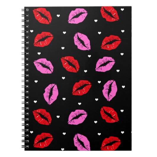 Kiss Lips Roze en Rood, Hearts Notitieboek BLK (Voorkant)