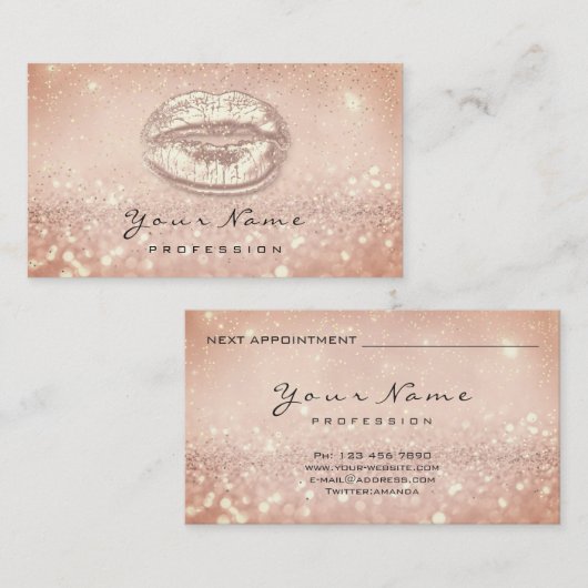 Kiss Lips Roze Makeup Artist Beauty Glitter Spark Afsprakenkaartje (Voorkant / Achterkant)