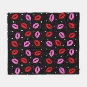 Kiss Lips Roze Rood en Harten Vleekbank BLK Fleece Deken (Voorkant (Horizontaal))