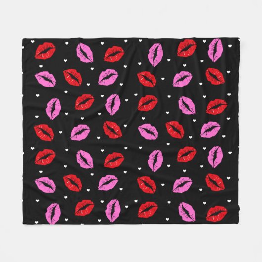 Kiss Lips Roze Rood en Harten Vleekbank BLK Fleece Deken (Voorkant (Horizontaal))