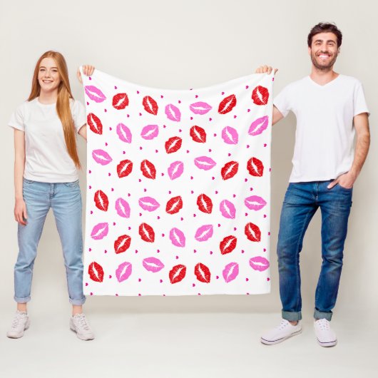Kiss Lips Roze Rood en Harten Vluchten Blanket Fleece Deken (In situ)