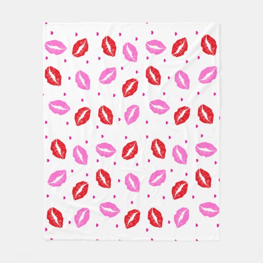 Kiss Lips Roze Rood en Harten Vluchten Blanket Fleece Deken (Voorkant)