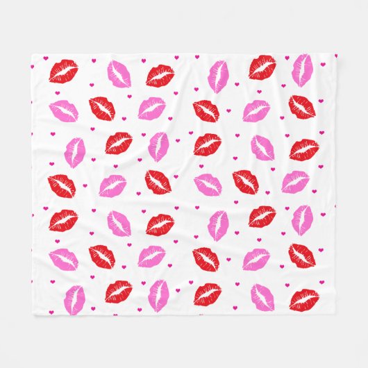 Kiss Lips Roze Rood en Harten Vluchten Blanket Fleece Deken (Voorkant (Horizontaal))