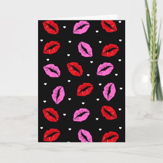 Kiss Lips roze rood harten Wenskaart Feestdagen Kaart (Voorkant)