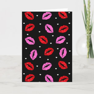 Kiss Lips roze rood harten Wenskaart Feestdagen Kaart
