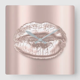 Kiss Lips roze Rose Blush Metal Makeup Artist Vierkante Klok