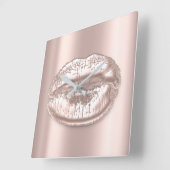 Kiss Lips roze Rose Blush Metal Makeup Artist Vierkante Klok (Hoek)