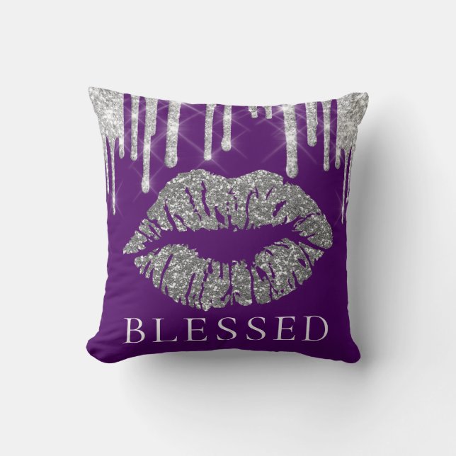Kiss Lips Silver Grey Drift Glitter Paars zonder b Kussen (Voorkant)