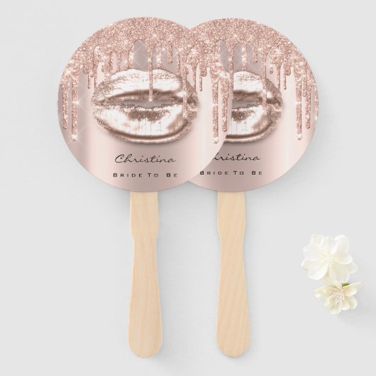 Kiss Lips Sweet 16th Vrijgezellenfeest Roos Sparkl Handwaaier (Voorkant en achterkant)