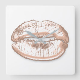 Kiss Lips White roze Rose Gold Makeup Vierkante Klok