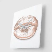 Kiss Lips White roze Rose Gold Makeup Vierkante Klok (Hoek)