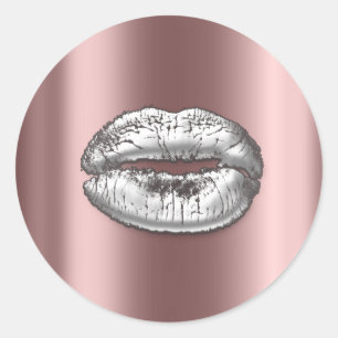 Kiss Lips Zilver Roos Make-up Artiest Beauty Metal Ronde Sticker