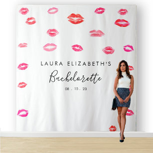 Kiss Lipstick Bachelorette Foto Booth Backdrop Wandkleed