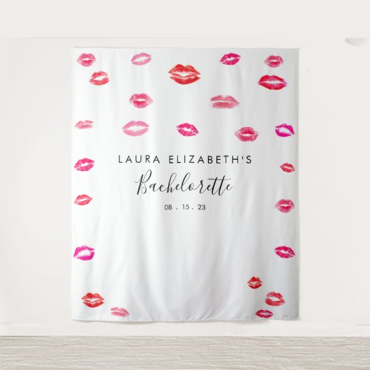 Kiss Lipstick Bachelorette Foto Booth Backdrop Wandkleed (Voorkant)