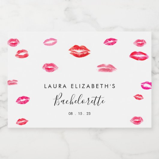 Kiss Lipstick Bachelorette Party Mini Sparkling Wijnetiket (Enkel label)
