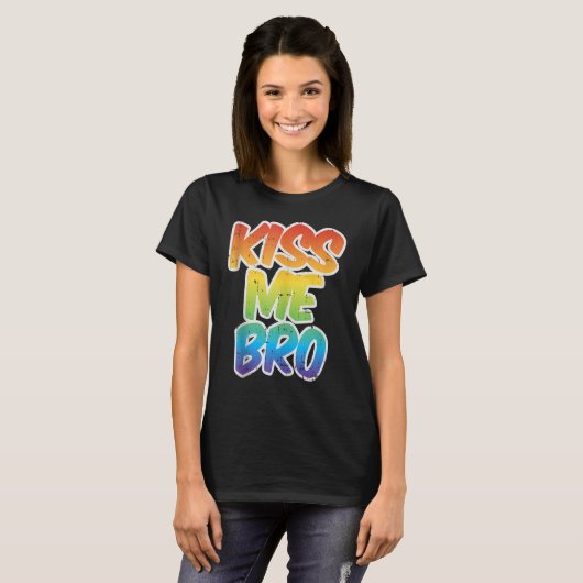 Kiss Me Bro LGBT Q Rainbow Gay Pride Equality Mann T-shirt (Voorkant volledig)
