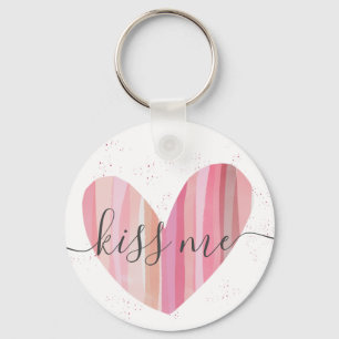 Kiss me Cute Pink getextureerd Heart Sleutelhanger