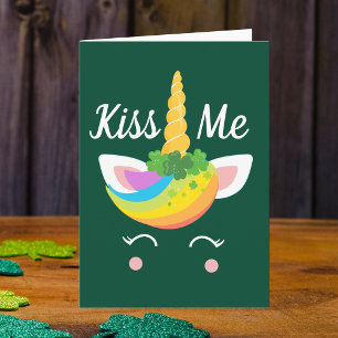 Kiss me Cute St. Patricks Day Unicorn Kaart