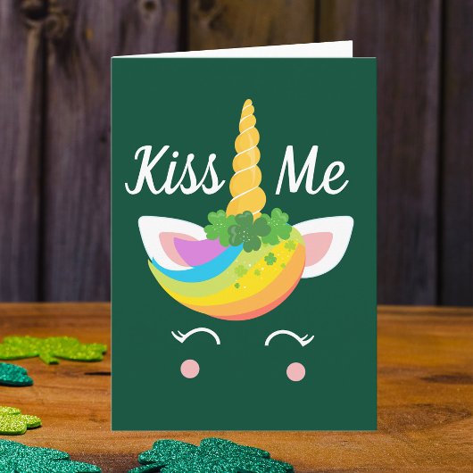 Kiss me Cute St. Patricks Day Unicorn Kaart