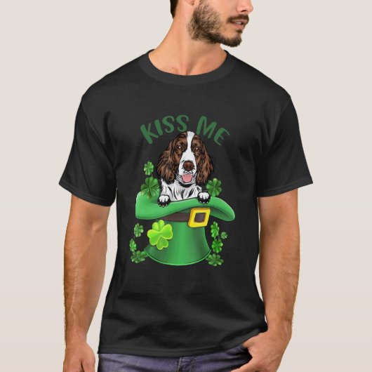 Kiss Me English Springer Spaniel Shamrock Clover f T-shirt (Voorkant)