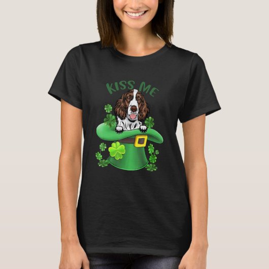 Kiss Me English Springer Spaniel Shamrock Clover f T-shirt (Voorkant)