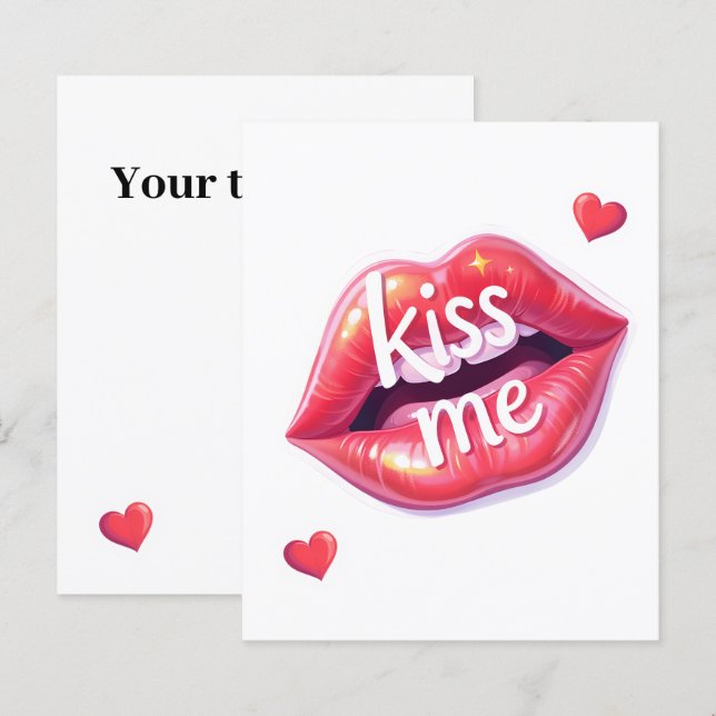 Kiss Me Glossy Red Lips Art Illustration (Voorkant / Achterkant)