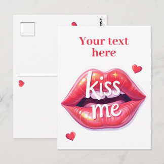 Kiss Me Glossy Red Lips Art Illustration Briefkaart