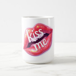 Kiss Me Glossy Red Lips Art Illustration Koffiemok
