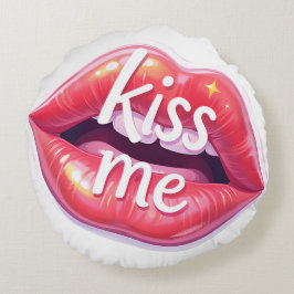 Kiss Me Glossy Red Lips Art Illustration Rond Kussen