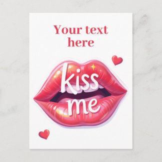 Kiss Me Glossy Red Lips Art Illustration Uitnodiging Briefkaart