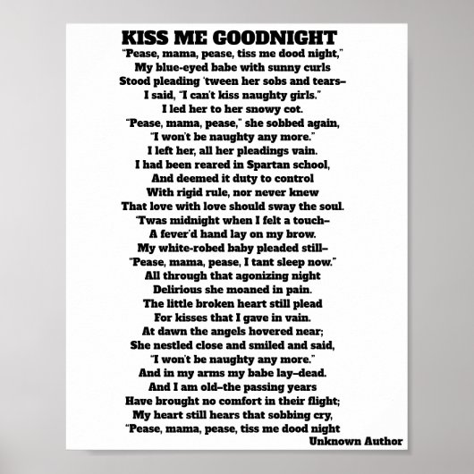 KISS ME GOOD NGHT-gedicht Poster (Voorkant)