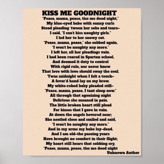 KISS ME GOOD NGHT-gedicht Poster (Voorkant)