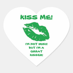 Kiss Me-Green Irish Kiss Heart Hart Sticker