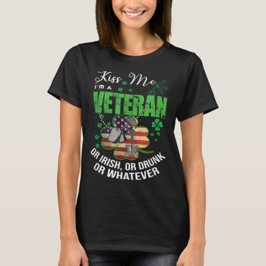 Kiss Me I m A Veteran Irish American Shamrock Flag T-shirt (Voorkant)