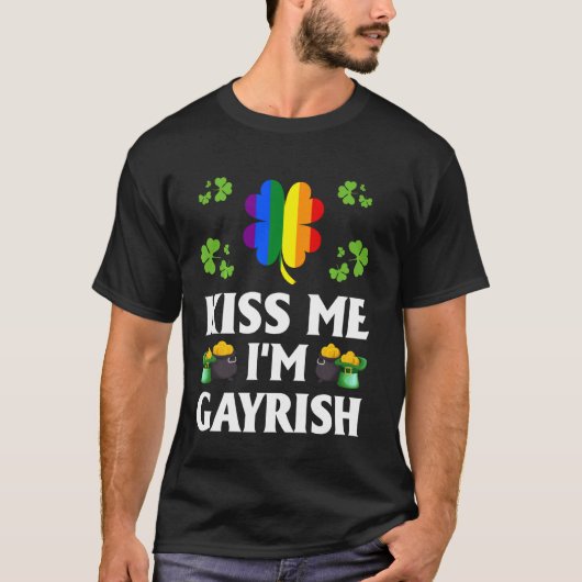 Kiss Me I M Gayrish Gay Lgbt Pride Funny St Patric T-shirt (Voorkant)