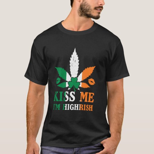 Kiss Me I M Highrish Shamrock Funny Irish St Patri T-shirt (Voorkant)