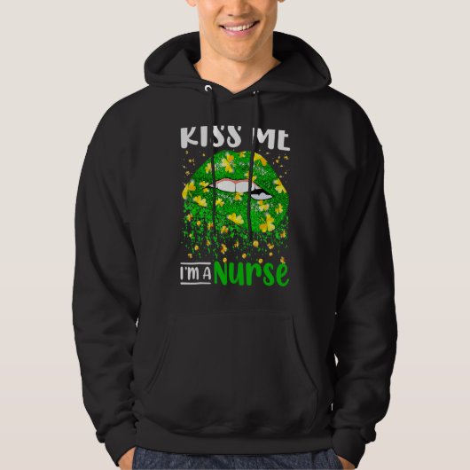 Kiss Me I M'n verpleegster St Patrick S Day Lip Fu Hoodie (Voorkant)