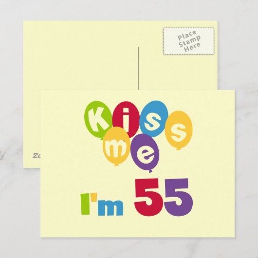 Kiss me Ik ben 55-jarige overhemden en cadeautjes. Briefkaart (Voorkant / Achterkant)