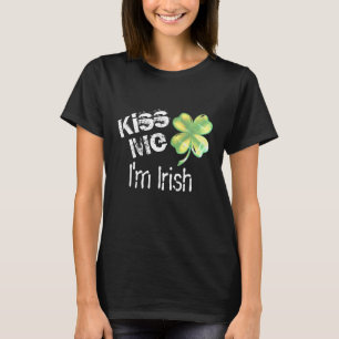 Kiss Me Ik ben Iers, zwart en groen shamrock T-shirt