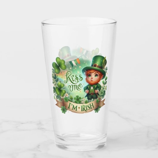 Kiss me Ik ben Ierse St. Patricks Day Glas (Voorkant)