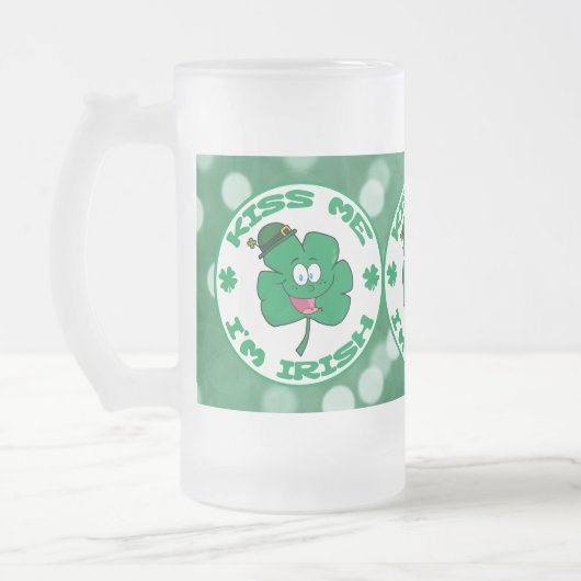 Kiss me Ik ben Irish Clover Face Green Bokeh Matglas Bierpul (Links)