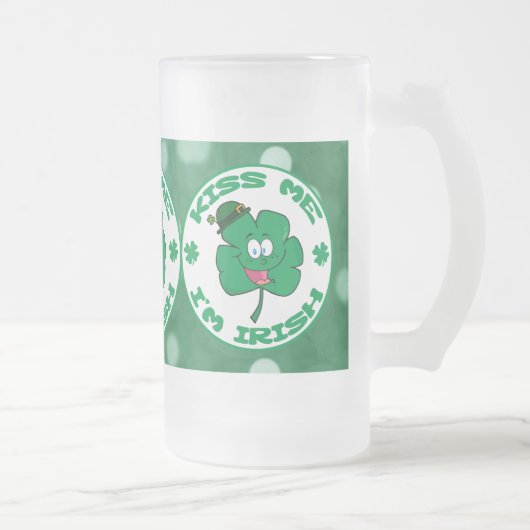 Kiss me Ik ben Irish Clover Face Green Bokeh Matglas Bierpul (Rechts)